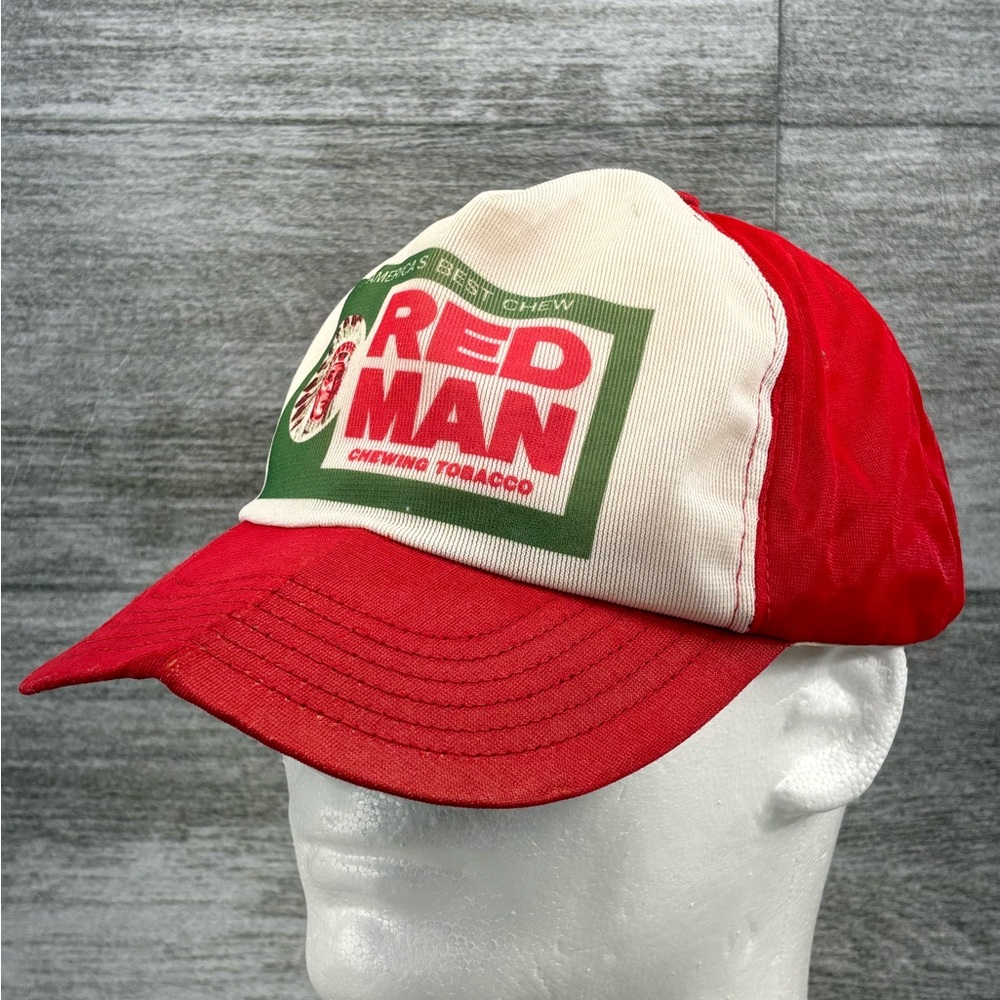 VTG Red Man Chewing Tobacco Adjustable Snapback Trucker Hat Semco USA MADE READ